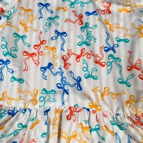 Dot Dot Smile Striped Bow White Cream Red Blue Girls Toddler Dress Cap Sleeve 2T - Picture 3 of 8